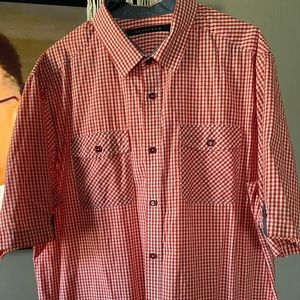 Sean John 3XL Men’s Red and White Plaid Button up Short Sleeve Shirt